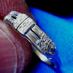 Original EARTH MINED DIAMOND Deco Wedding BAND Antique SOLID PLATINUM Ring S 5.5