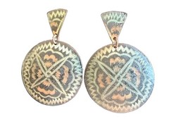 Vintage Painted Copper Disc Post Earrings Southwest Geometric Medallion Pierced