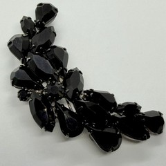 Vtg Jet Black Rhinestone Crescent Statement Gunmetal Brooch Marquise Teardrop