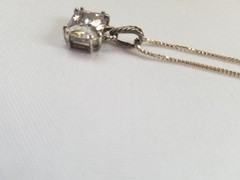 Sterling Silver Emerald Cut AB Crystal Solitaire Pendant Necklace Rope Design