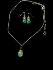 Genuine Green Jasper Gemstone Pendant & Matching French Wire Earring Set #9