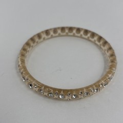 Vintage Clear Lucite Bangle Bracelet Rhinestone Inset Beveled Edge