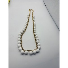 Vintage Style Chunky White Graduated Bead Gold Tone Chain Statement Necklace