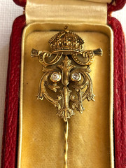 Antique Rare Tsar Solid Gold 14k Diamonds Tsar Ferdinand I Pin Brooch Boxed