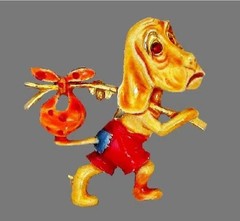 Vintage LG Lind Gal Enamel Gold Tone Dog Running Away Brooch