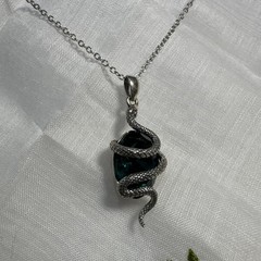 Snake Necklace 925 Sterling Green Crystal Gothic Serpent Whimsigoth Witchy Witch