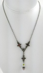 Vintage Sterling Silver Red Garnet and Beaded Pendant Necklace 925 7.8g 15.5 In