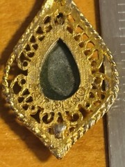 Vintage 1974 Gold Filled Jade Diamond And Pearl Filigree Pendant