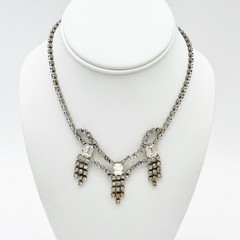 Vtg Statement Art Deco Clear Rhinestone Choker Necklace 14.5″ Silver Tone Bridal