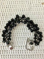 RARE! JULIANA Jet Black Cha Cha Dangle Bead Bracelet AB Rhinestone Clasp! Mint!