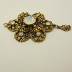 Vintage Opalite Pendant Gold Tone Filigree Dangle MISSING RHINESTONES