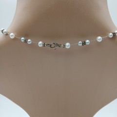 925 Freshwater Pearl Necklace 17in Sterling Silver Hand Knotted Spacers Station