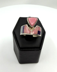 925 Vintage Thulite Opal Charoite Multi-Stone Abstract Ring Size 7.25 9.6 grams
