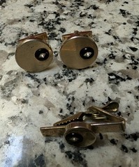 Vintage Men’s Mixed Lot Cufflinks & Tie Bars/Clasps 9pc Gold Black Silver