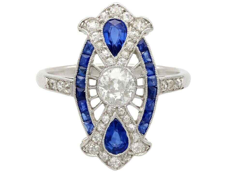 Stunning Antique 1920’s Art Deco 0.91CT Sapphire and 0.68CT White CZ Women Ring
