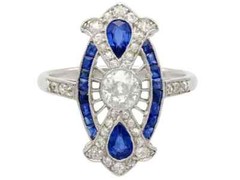 Stunning Antique 1920’s Art Deco 0.91CT Sapphire and 0.68CT White CZ Women Ring