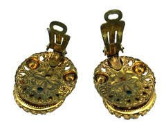 West Germany Rhinestone Earrings Floral Cabochon Signed Costume Jewelry Vintage