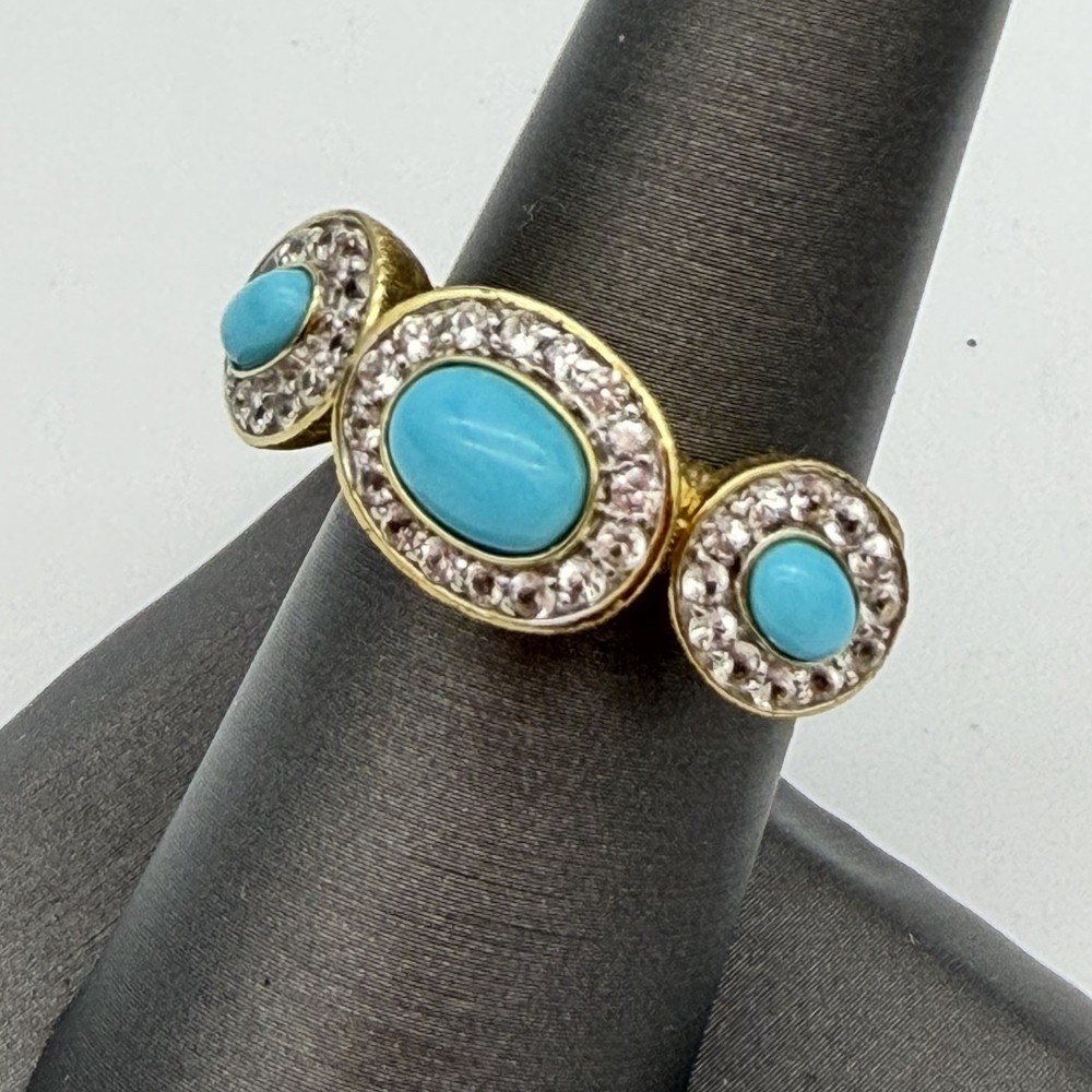 Vtg Lorenzo Sleeping Beauty Turquoise White Topaz Ring Sterling Silver Size 7