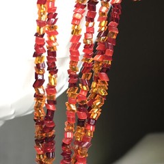 Vintage 6-strand Bohemian Glass Bead Necklace ~ 36” ~ Red Amber ~ NO CLASP