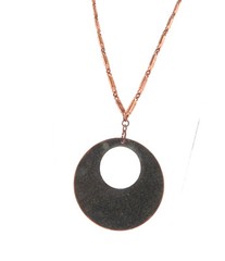 Vintage Enamel Circle Pendant Necklace 2.75 * 28 in