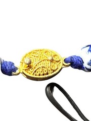 Chinese Export Blue White Porcelain Bead Necklace Gold Clasp Hand Painted Vintag