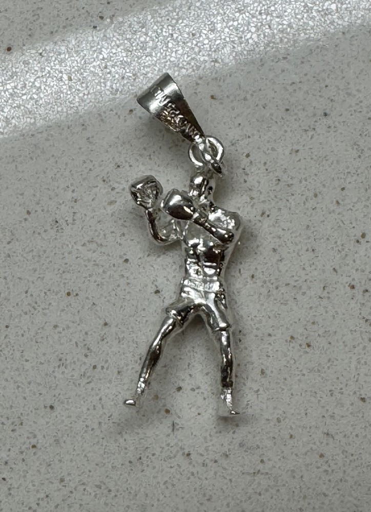 .925 Sterling Silver Boxer Charm Man Boxing 3D Loose Pendant Made in Mexico NMin