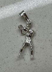 .925 Sterling Silver Boxer Charm Man Boxing 3D Loose Pendant Made in Mexico NMin