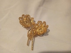 Gold Tone Aqua Blue Marbled Stone Flower Brooch 2 3/4 In. Unique!