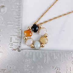 VTG Signed Alice Caviness 14K GF Gemstone Circle Pendant Necklace 1950s, 1960s