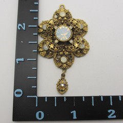 Vintage Opalite Pendant Gold Tone Filigree Dangle MISSING RHINESTONES