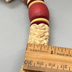 Vintage Chunky Wooden Beaded and Shell Statement Necklace Burgundy 23”