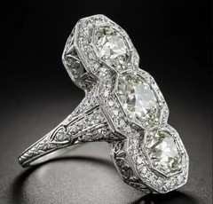 Art Deco Round Lab Created Diamond ThreeStone Wedding 14K White Gold Finish Ring