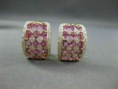 WIDE 2.90CTW PINK SAPPHIRE DIAMOND 18KT WHITE & YELLOW GOLD EARRINGS #21752