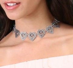 Vintage Mackenzie Silver Alloy Hollow Filigree Heart Statement Necklace