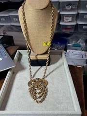 EDLEE VINTAGE GOLDTONE SWAG NECKLACE-28 INCHES TO THE PENDANT-(6)