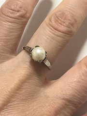 Vintage Silver Pearl Ring Genuine Pearl Size US 6 Elegant Jewelry