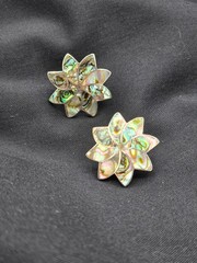 Vintage Signed 925 Mexican Taxco Abalone Shell Inlay Earrings Sterling Silver
