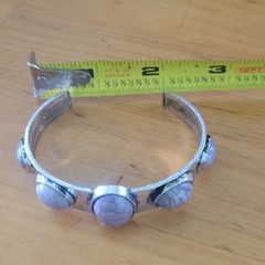 Vintage Howlite Cabochon Cuff Bracelet Silver Tone Southwestern Boho