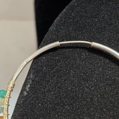 Large Vintage Sterling Silver with Gemstone Wire Wrap Hoop Earrings 2.05″