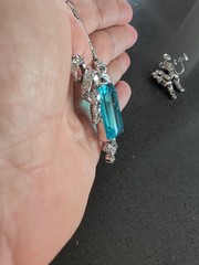 Vintage Teal Blue Glass Rinestone Set Silver Tone Estate Jewelry R123