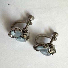 Vintage Lind Gal LG Blue Moonstone Rhinestone Parure Necklace Earring Set MCM