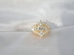 Vintage Sterling Silver 925 Yellow Gold over CZ Baguette Starburst Ring Size 9