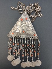 Tribal Chandelier Necklace Ethnic Statement Coin Fringe Vintage Boho Jewelry VTG