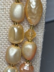 Vintage Necklace Double Layer Bead Peach Gold Tone Faux Pearl Acrylic 20-24”