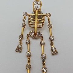 Gold Tone & Crystal Rhinestone Articulated Skeleton Brooch Pin – 3.5 Inches Long