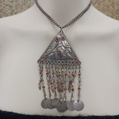 Tribal Chandelier Necklace Ethnic Statement Coin Fringe Vintage Boho Jewelry VTG