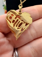 Vtg. MOTHER Heart Pendant Necklace Gold Tone Pink Rhinestones 17in Mother’s Gift