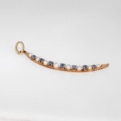Antique Victorian Crescent Moon Pendant Sapphire Pearl 14k Gold Celestial