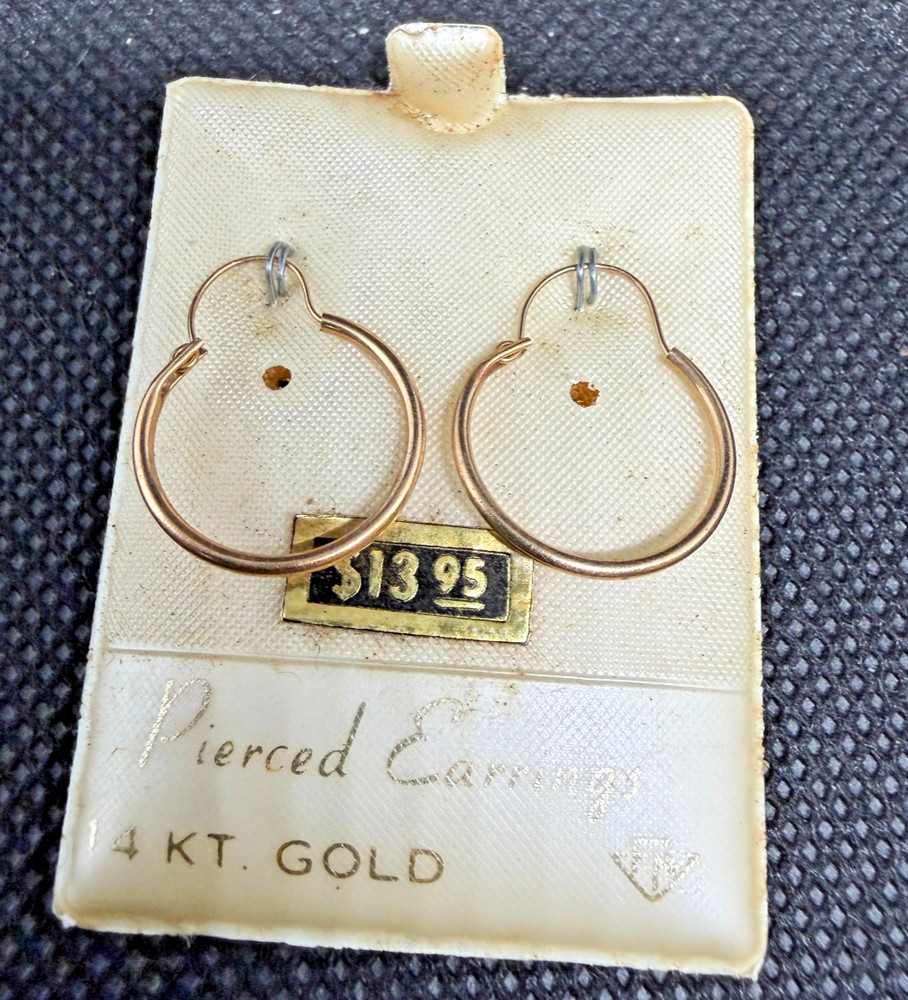 Vintage Stamped Solid 14kt Gold Hoop Earrings 0.67g New Old Stock!