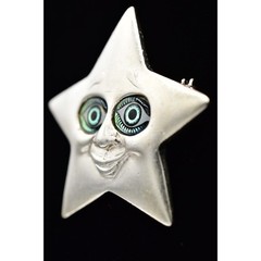 Danecraft Vintage Star Eyes Pin Brooch Staring Face Silver Signed NOS 80s BinA4